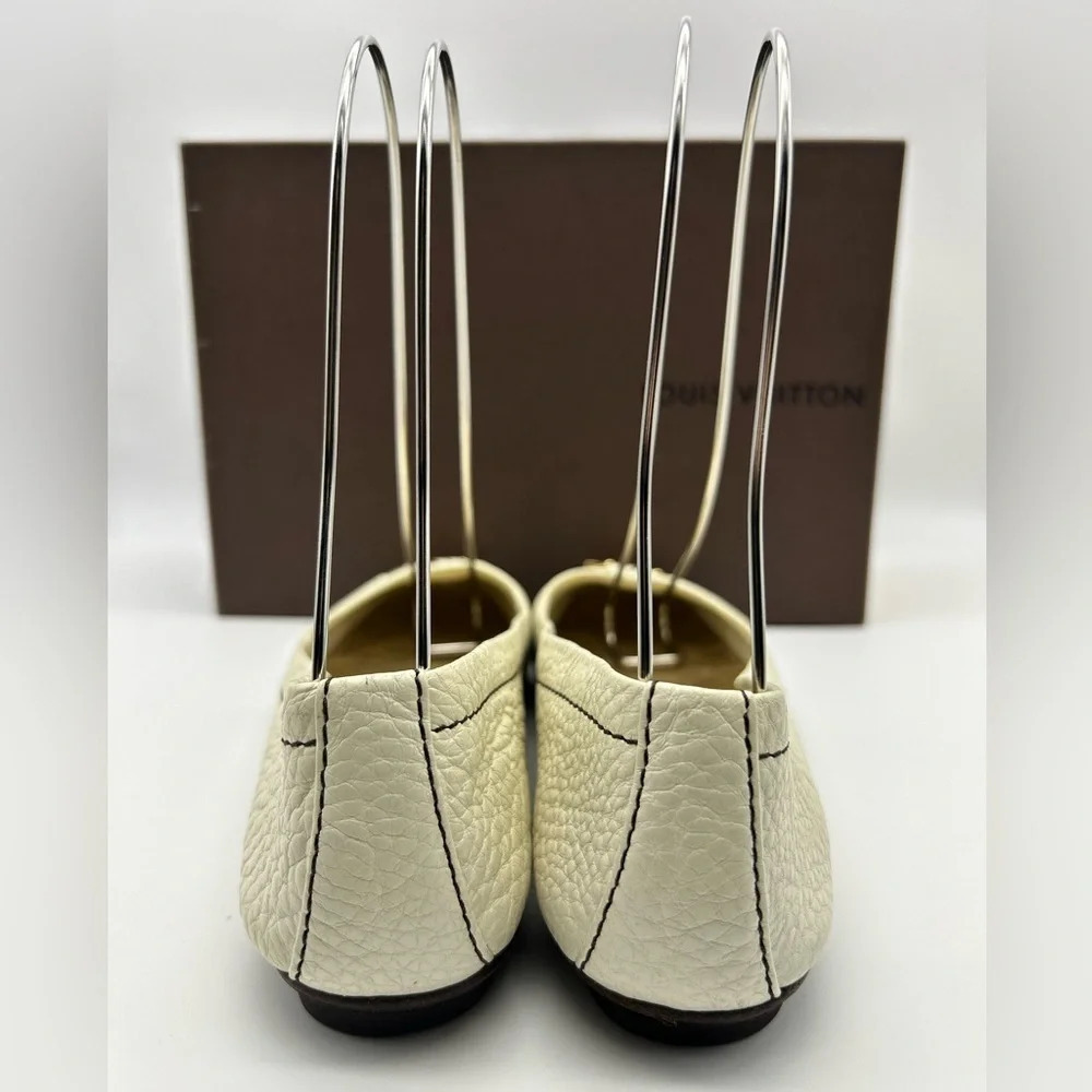 Louis Vuitton LV Logo Ballet Flats Shoes Womens Size 37.5 Beige White - Picture 11 of 16